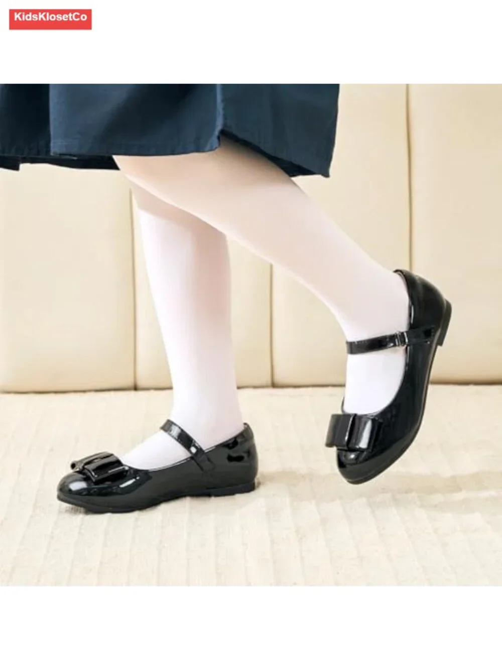 Girls Mary Jane Flats with Bow Faux Leather Dress Shoes School Party